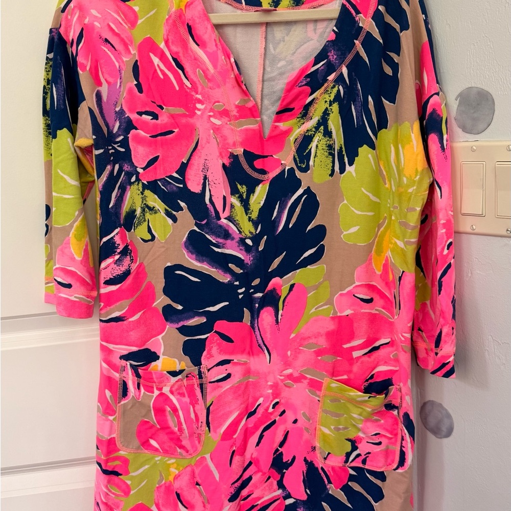 Lilly Pulitzer Neon Pink & Navy Tropical Tunic Cover-Up